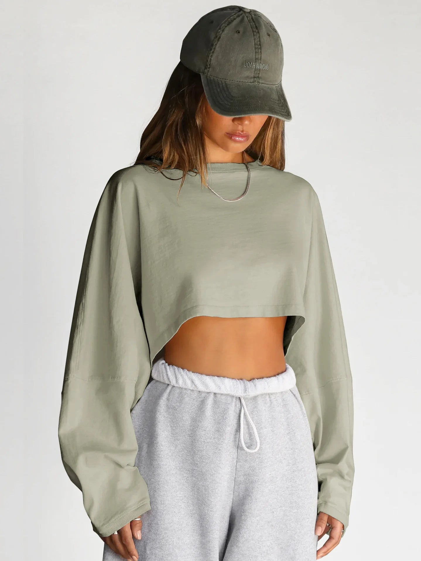 Custom logo Oversized Drop Shoulder Hoodie for Women Custom Crop Tops Solid Color Casual Tshirt  Style