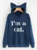 YSMARKET Women Sweatshirt Cat Slogan Print Cat Ear Kawaii Hoodie Sweatshirt  Print Cute Pullovers Long Sleeve Casual E01