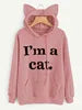 YSMARKET Women Sweatshirt Cat Slogan Print Cat Ear Kawaii Hoodie Sweatshirt  Print Cute Pullovers Long Sleeve Casual E01