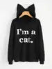 YSMARKET Women Sweatshirt Cat Slogan Print Cat Ear Kawaii Hoodie Sweatshirt  Print Cute Pullovers Long Sleeve Casual E01