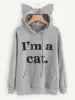 YSMARKET Women Sweatshirt Cat Slogan Print Cat Ear Kawaii Hoodie Sweatshirt  Print Cute Pullovers Long Sleeve Casual E01