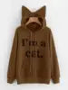 YSMARKET Women Sweatshirt Cat Slogan Print Cat Ear Kawaii Hoodie Sweatshirt  Print Cute Pullovers Long Sleeve Casual E01