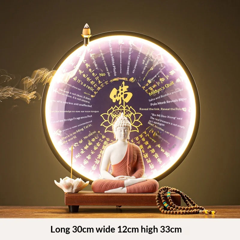 Light-emitting Diode Lamp Buddha Meditation Ceramic Guanyin Bodhisattva Shape Backflow Incense Burner Aromatic Sandalwood