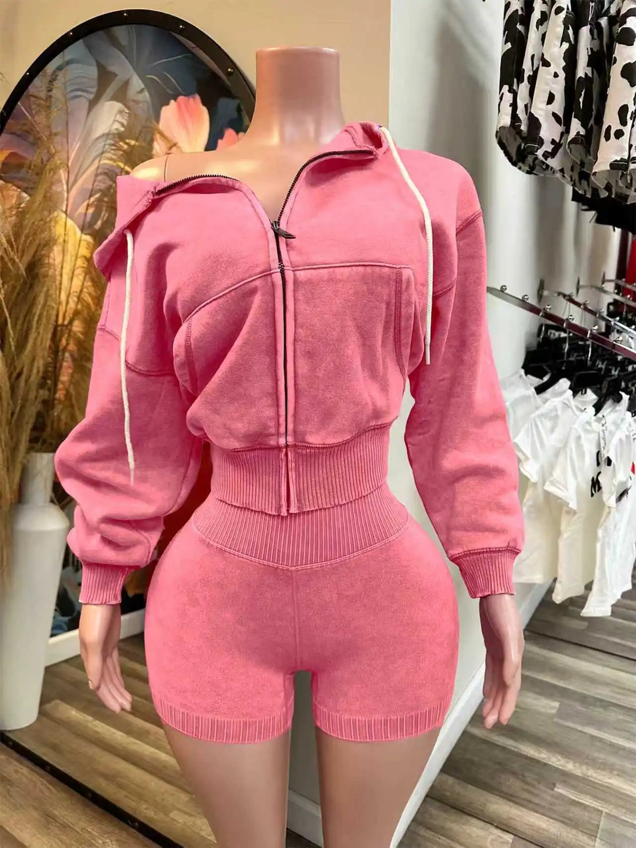 2026 Trending Spring Women Fleece Hoody and Shorts Two Pieces Sets Jogger Sets Tracksuits