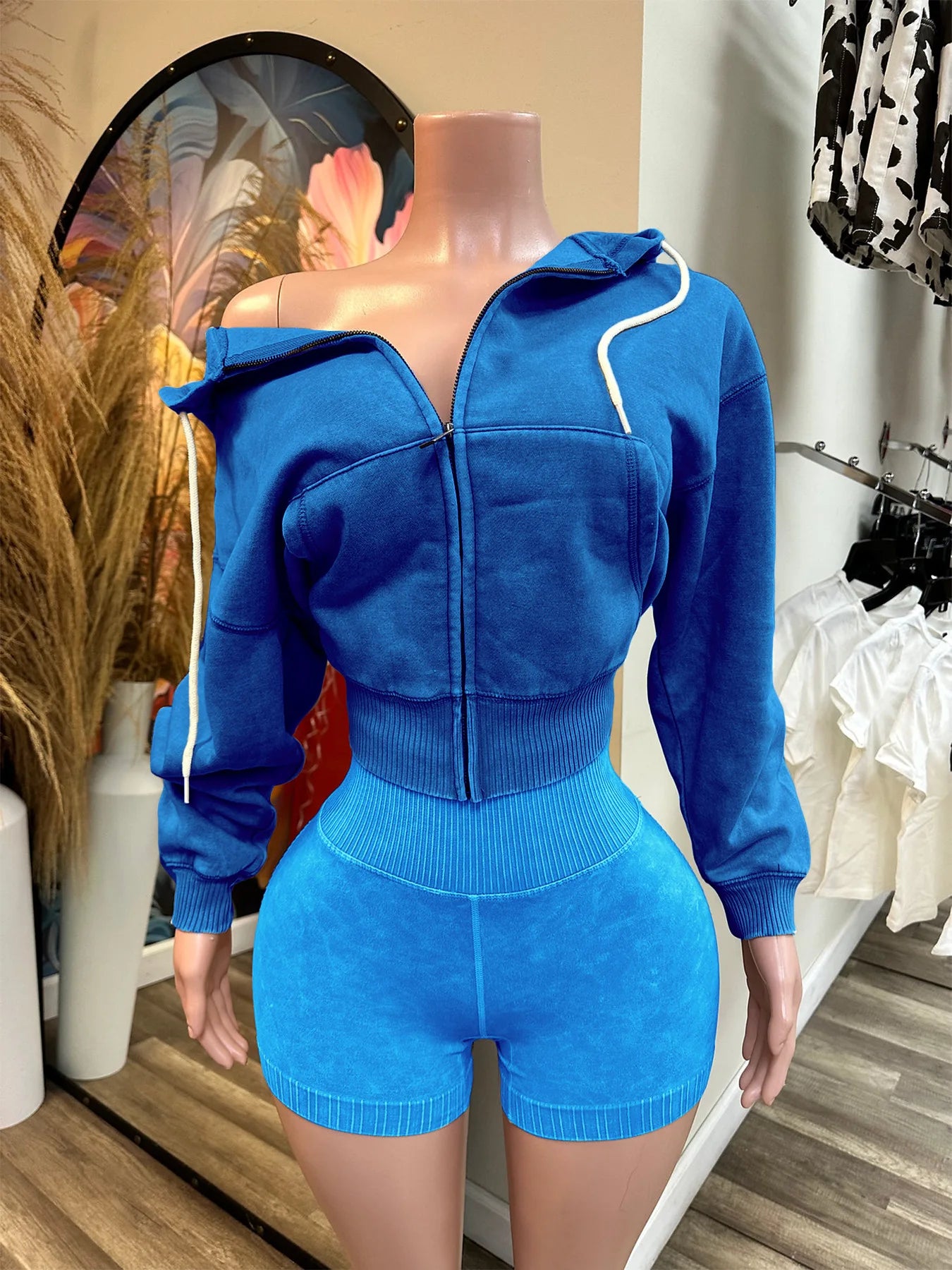 2026 Trending Spring Women Fleece Hoody and Shorts Two Pieces Sets Jogger Sets Tracksuits