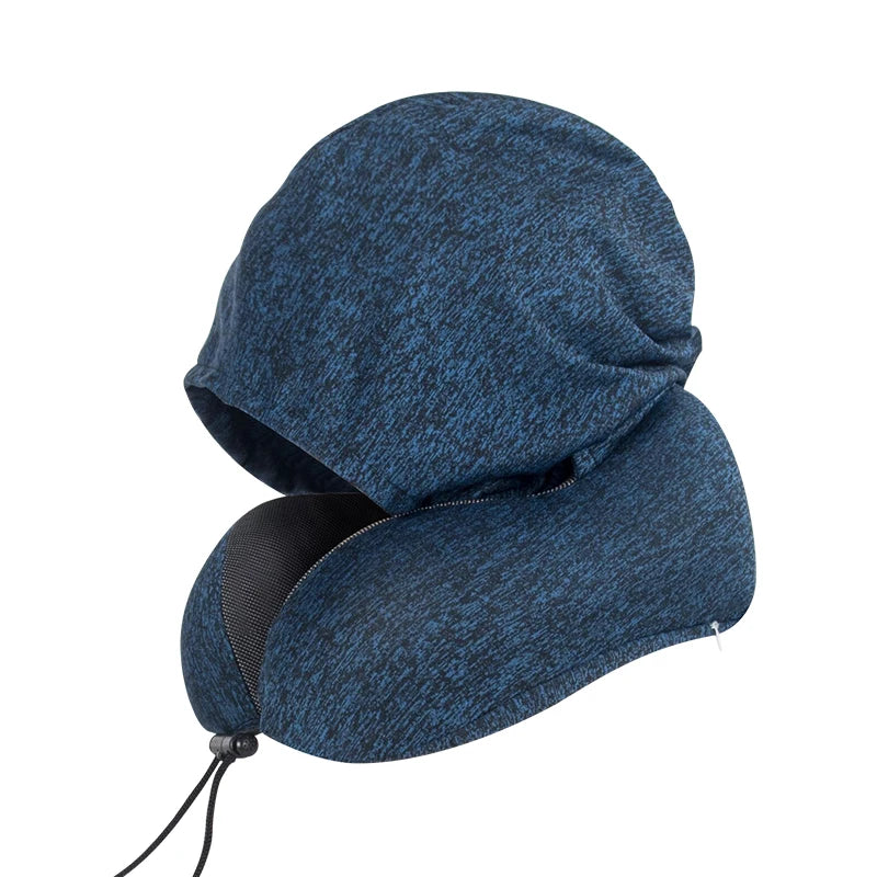 Hoodie Cervical Neck Pillow U Shape Memory Foam Travel Pillow for Adult Airplane Shoulder Pain Relief Comfortable