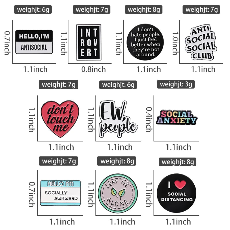 Geometric Funny Quote Enamel Pins Social Anxiety Heart Rainbow Brooch Lapel Badge Backpack Clothes Collar Pin Jewelry Small Gift