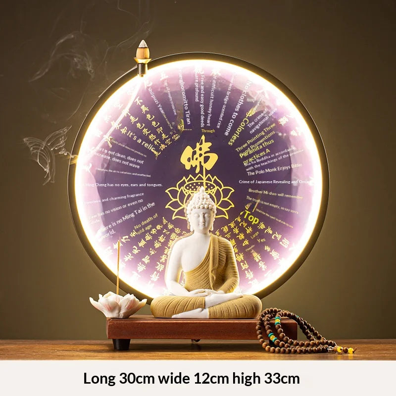 Light-emitting Diode Lamp Buddha Meditation Ceramic Guanyin Bodhisattva Shape Backflow Incense Burner Aromatic Sandalwood
