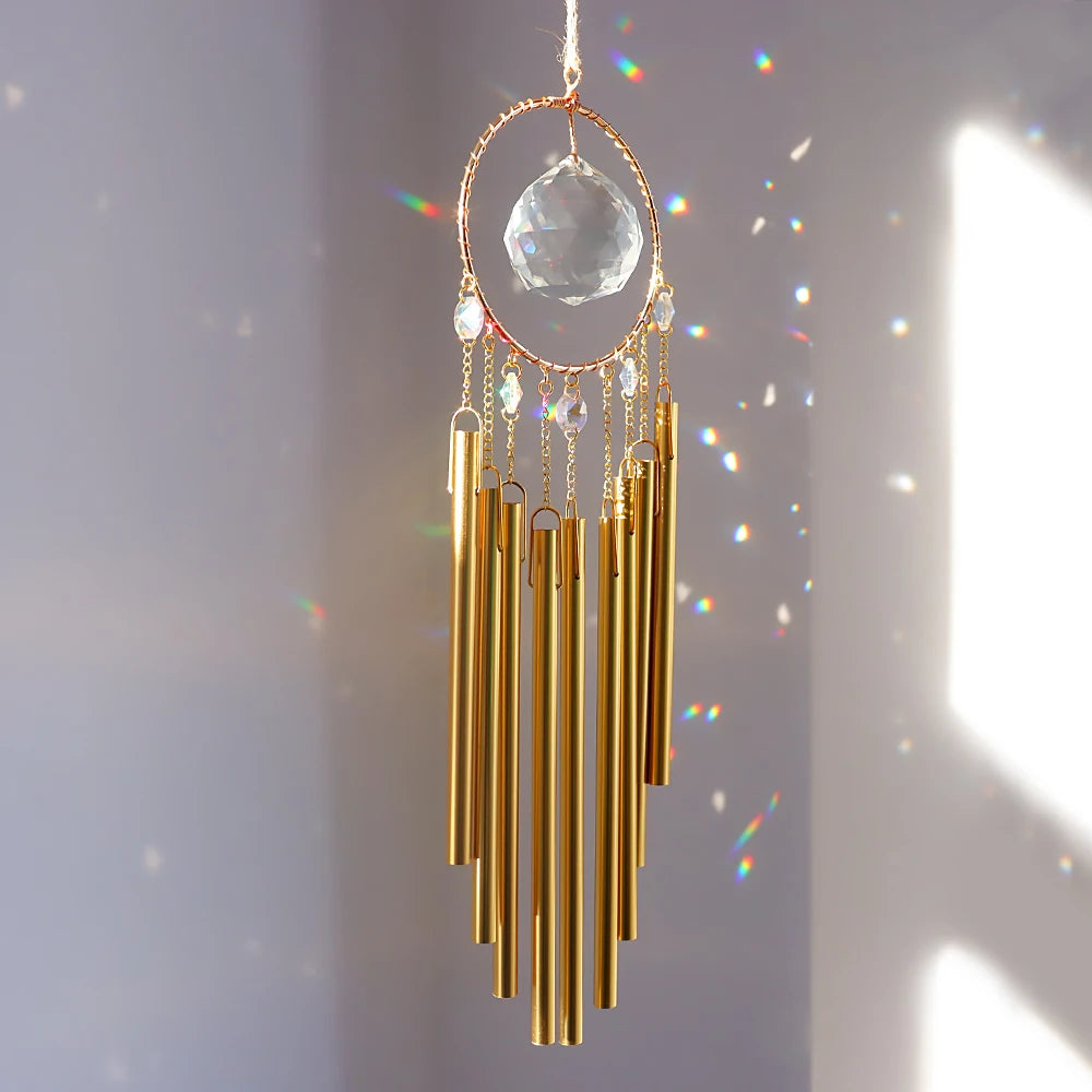 Wholesale 9-tube Aluminium Wind Chimes Meditation Wind Chime Metal Tubes With Big Glass Crystal Prism Amazing Grace with Breeze