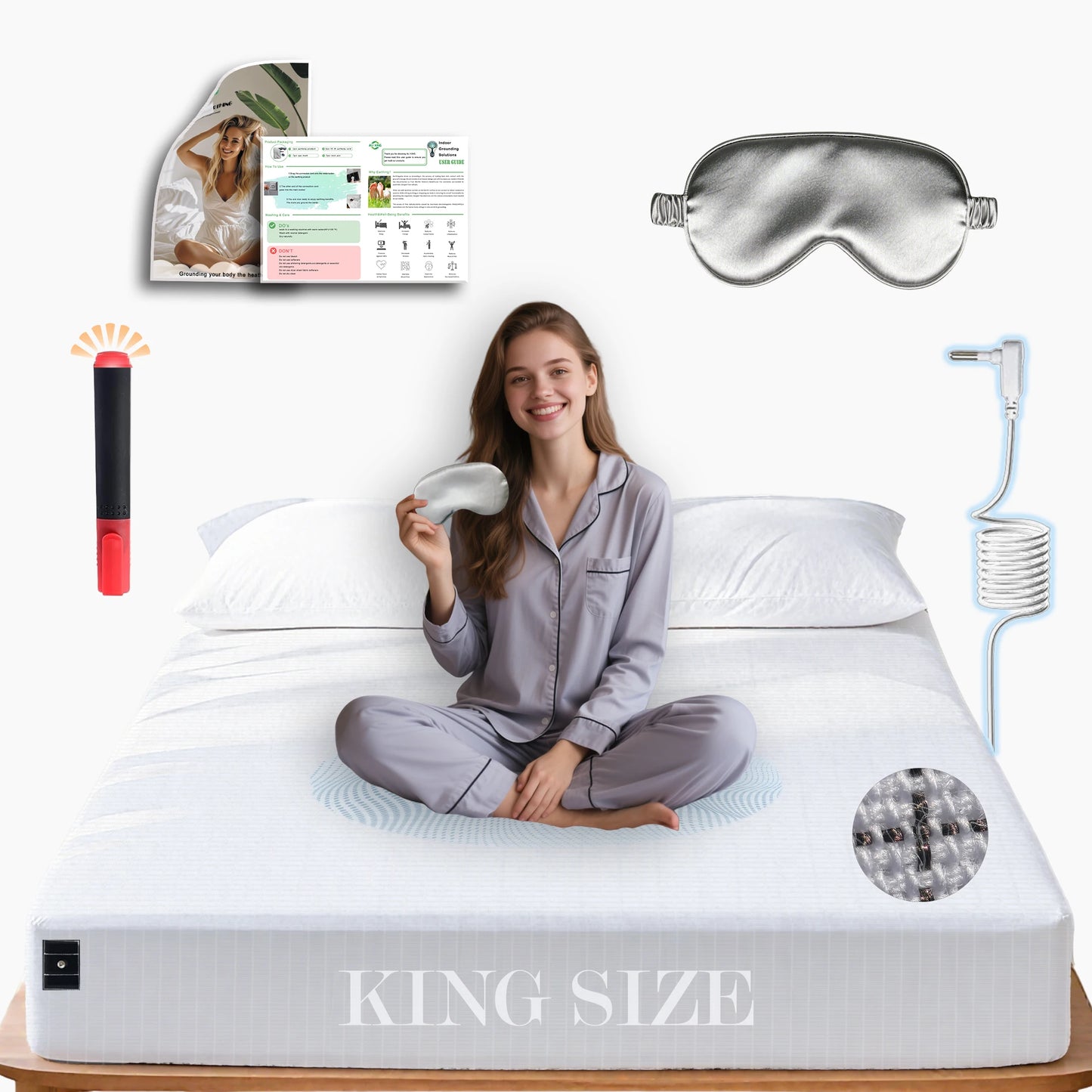 Sleep Therapy Grounding Bed Sheet Earthing 5% Silver 95% Organic Cotton Fitted Sheet for PTSD Anxiety Natural Healing