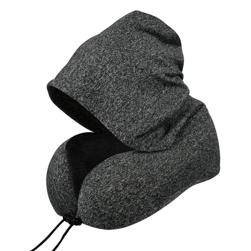 Hoodie Cervical Neck Pillow U Shape Memory Foam Travel Pillow for Adult Airplane Shoulder Pain Relief Comfortable