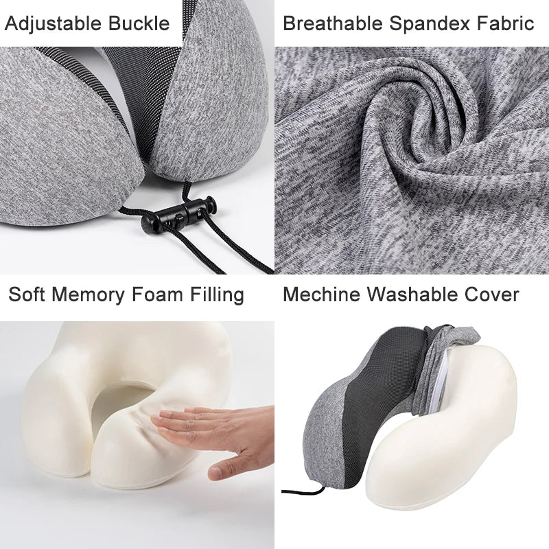 Hoodie Cervical Neck Pillow U Shape Memory Foam Travel Pillow for Adult Airplane Shoulder Pain Relief Comfortable