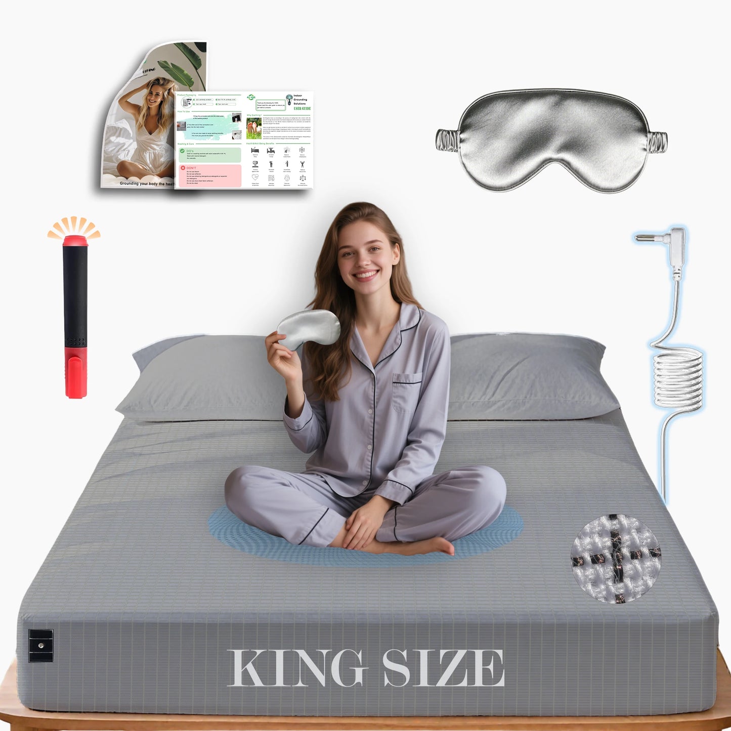 Sleep Therapy Grounding Bed Sheet Earthing 5% Silver 95% Organic Cotton Fitted Sheet for PTSD Anxiety Natural Healing