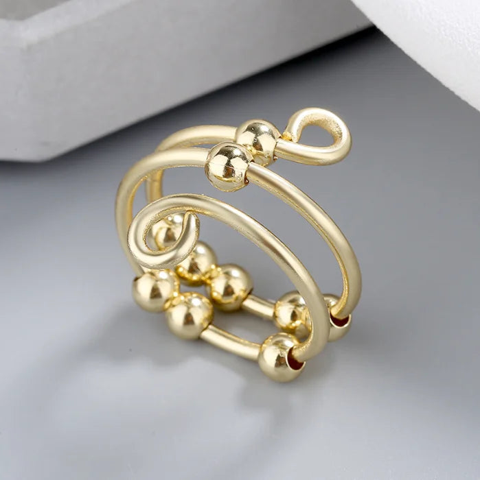 Hot Selling 18K Gold Plated Rotating Ring Slide Bead Anxiety Stress Relief Jewelry for Women