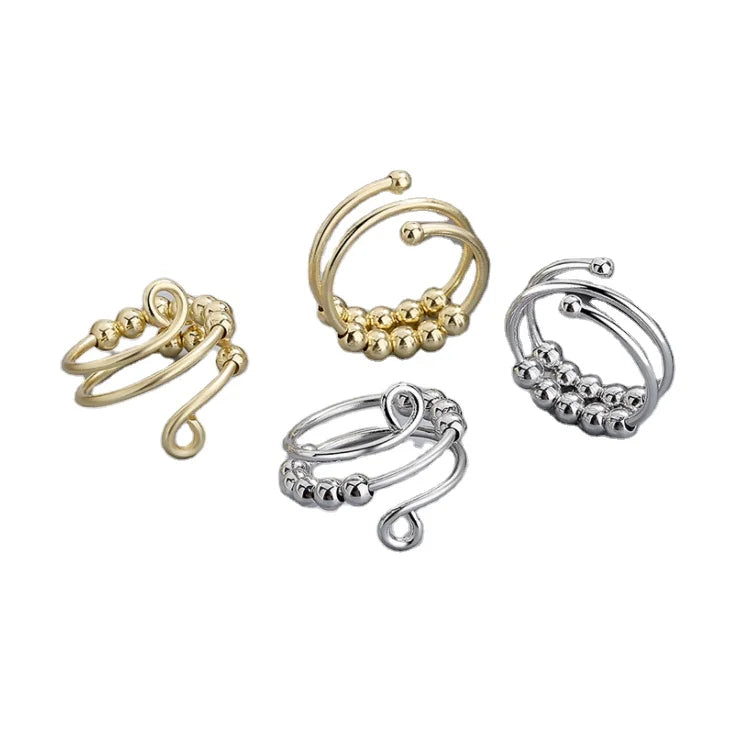 Hot Selling 18K Gold Plated Rotating Ring Slide Bead Anxiety Stress Relief Jewelry for Women
