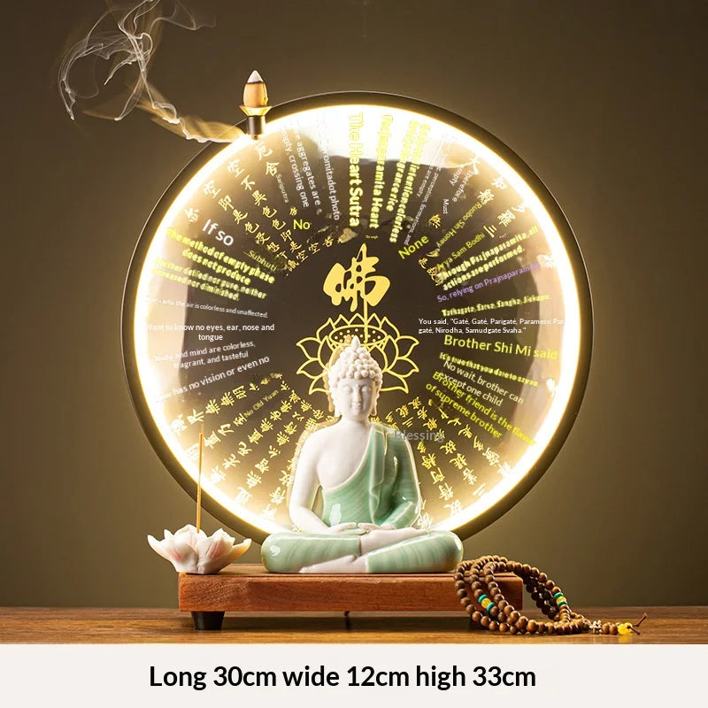 Light-emitting Diode Lamp Buddha Meditation Ceramic Guanyin Bodhisattva Shape Backflow Incense Burner Aromatic Sandalwood