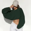 Custom logo Oversized Drop Shoulder Hoodie for Women Custom Crop Tops Solid Color Casual Tshirt  Style