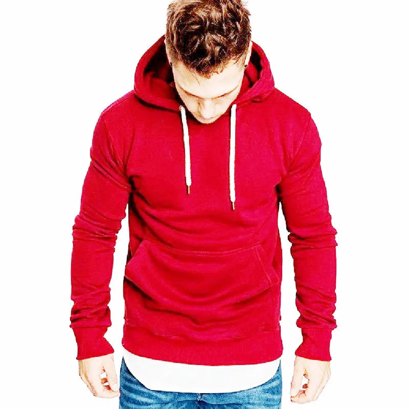2021 New Men's Pure Color Outdoor Fitness Sports Slim Hoodie Top Men's Hooded Pullover