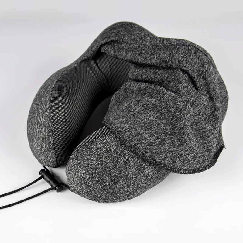 Hoodie Cervical Neck Pillow U Shape Memory Foam Travel Pillow for Adult Airplane Shoulder Pain Relief Comfortable