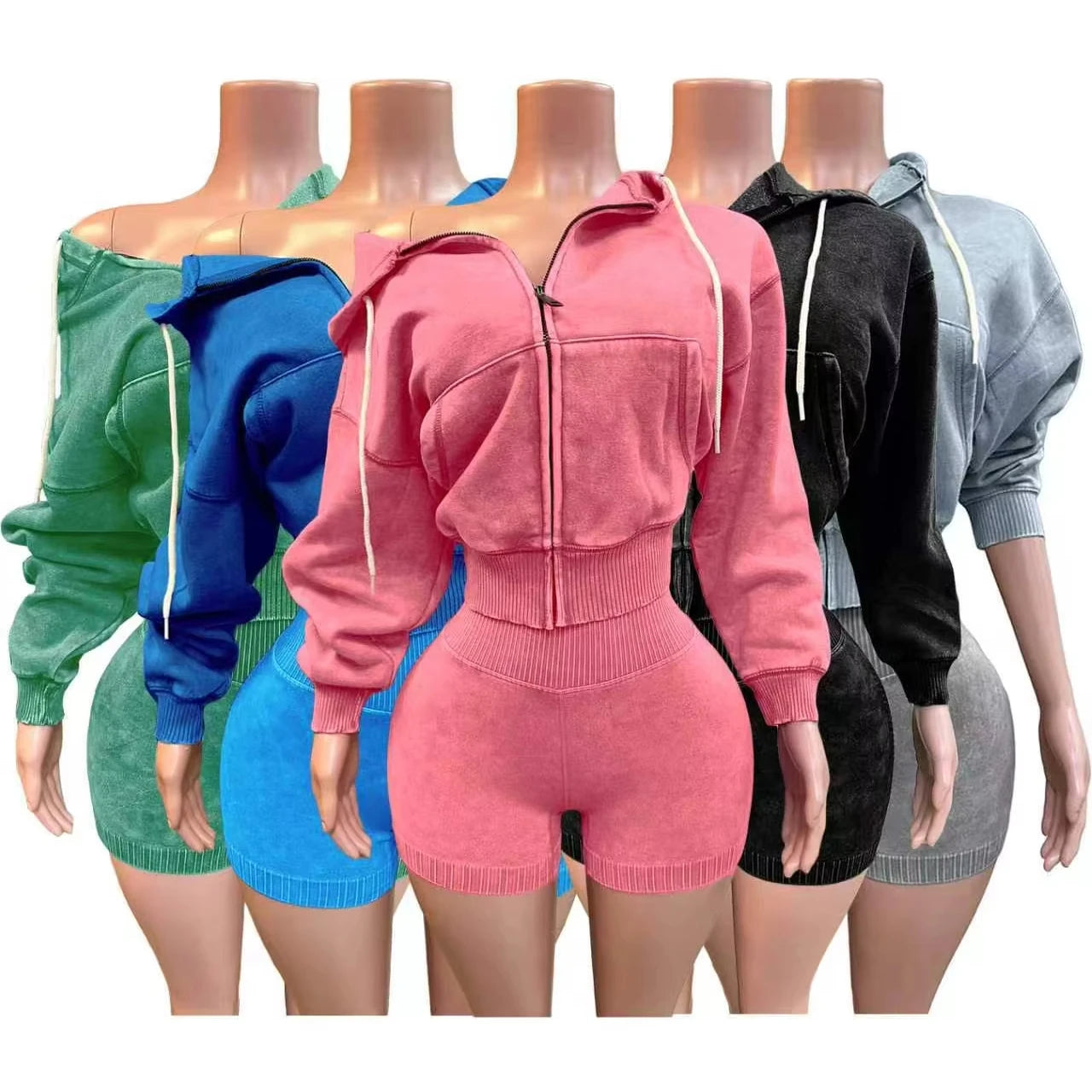 2026 Trending Spring Women Fleece Hoody and Shorts Two Pieces Sets Jogger Sets Tracksuits