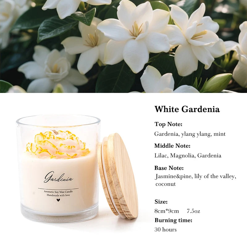 AIKUN Luxury Handmade Peony Flower Scented Candle Soy Wax Glass Jar Aromatherapy Candle for Wedding Gift