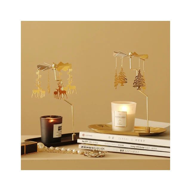 Creative Luxury  Golden Romantic Rotating Aromatherapy  Candlestick Christmas Gift Lantern  With Tray