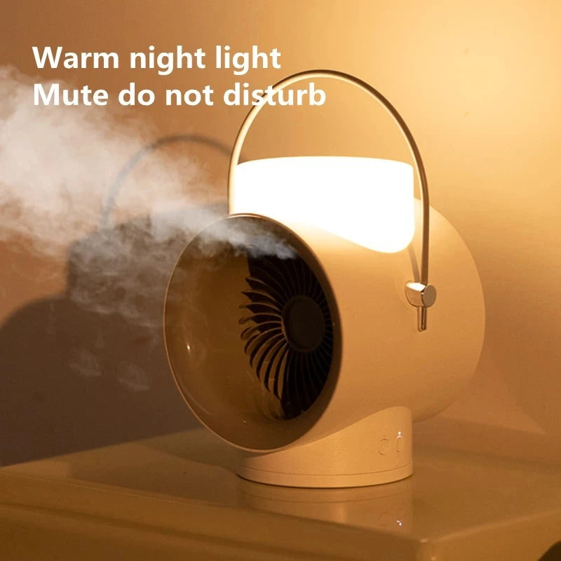 New Auto Rotation Desktop Air Condition Fan 4000mAh Rechargeable Battery 3-Speed Water Mist Fan Warm Night Light Aromatherapy