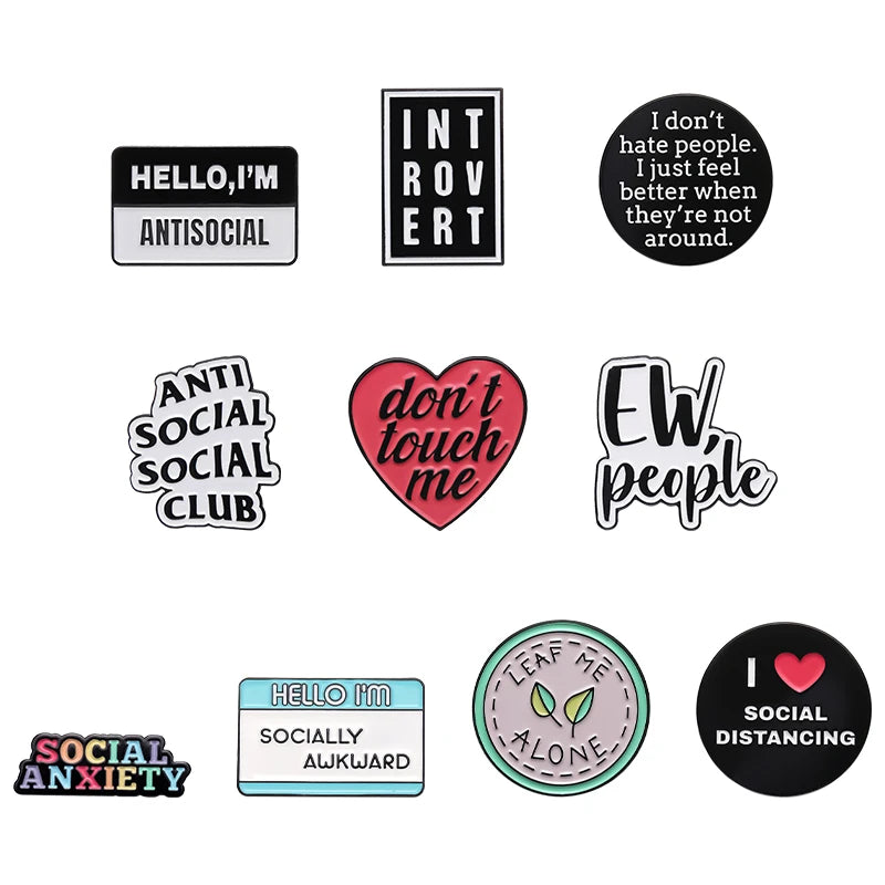 Geometric Funny Quote Enamel Pins Social Anxiety Heart Rainbow Brooch Lapel Badge Backpack Clothes Collar Pin Jewelry Small Gift