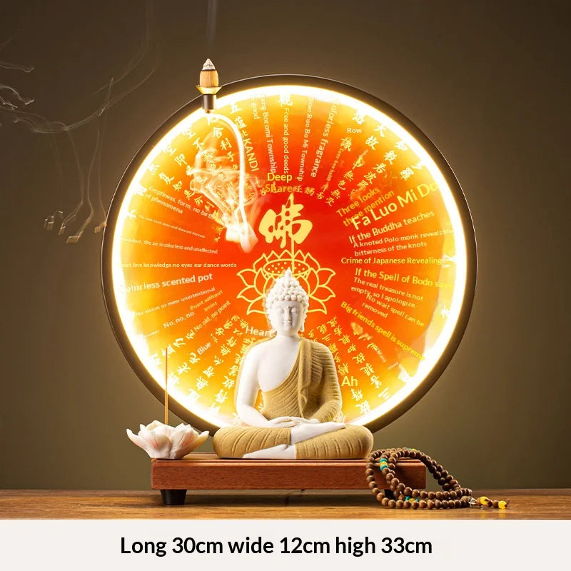 Light-emitting Diode Lamp Buddha Meditation Ceramic Guanyin Bodhisattva Shape Backflow Incense Burner Aromatic Sandalwood
