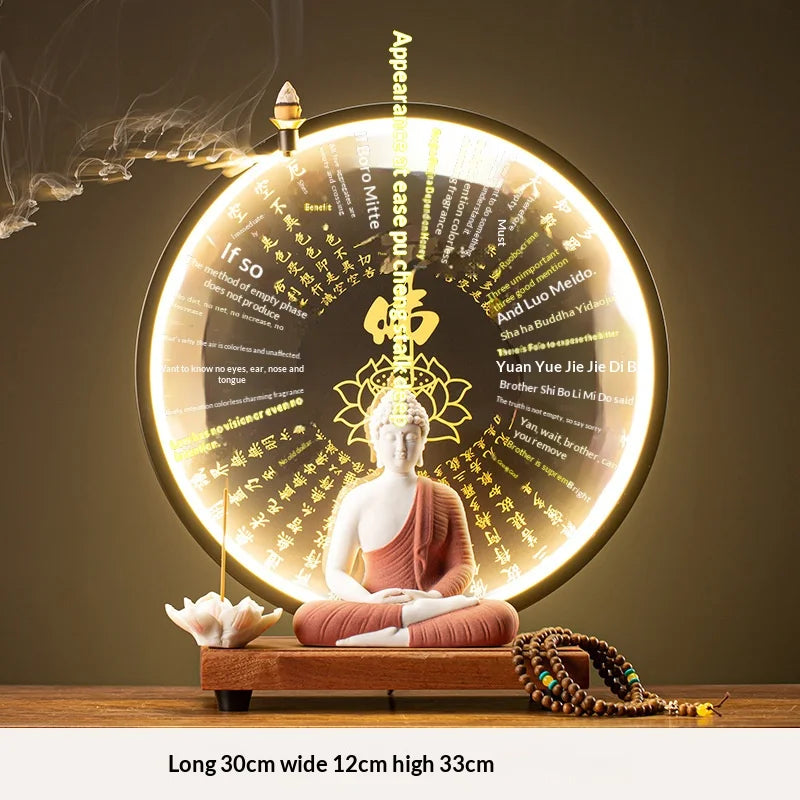 Light-emitting Diode Lamp Buddha Meditation Ceramic Guanyin Bodhisattva Shape Backflow Incense Burner Aromatic Sandalwood