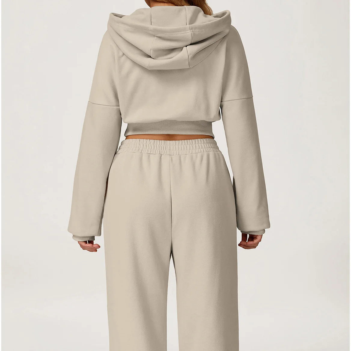 2026 Spring Women Workout Leisure Hoodies&Sweatpants Set Loose-fit Cropped Jogging Sportswear Tracksuits