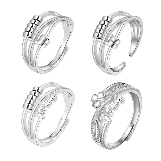 Energinox Dropshipping Adjustable Anxiety Jewelry Fidget Spinning Sterling Silver Ring