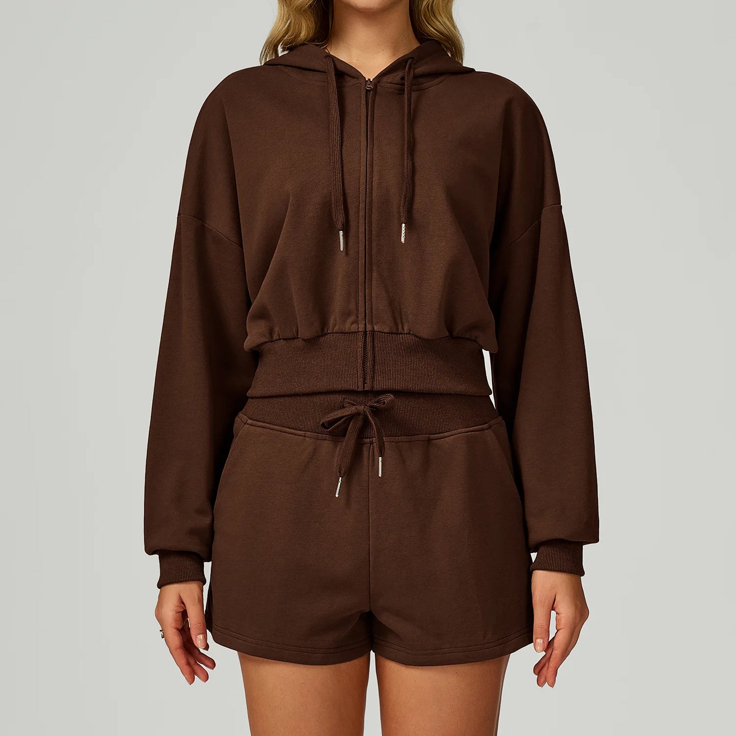 Women's Zippered Short Sweatshirt Hoodie for Autumn-Loose Fit Casual Sports Outfit for Running and Gym Wear