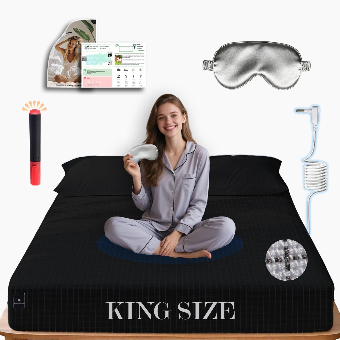 Sleep Therapy Grounding Bed Sheet Earthing 5% Silver 95% Organic Cotton Fitted Sheet for PTSD Anxiety Natural Healing