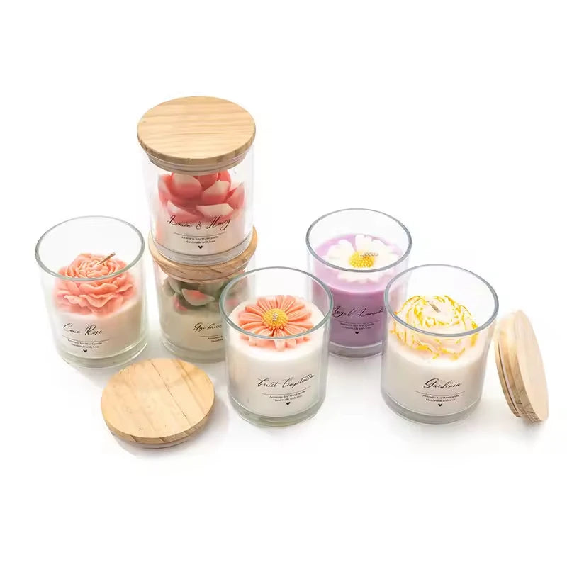 AIKUN Luxury Handmade Peony Flower Scented Candle Soy Wax Glass Jar Aromatherapy Candle for Wedding Gift