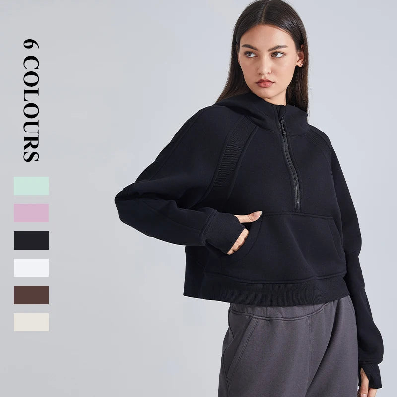 Autumn Winter New Warm Inner Velvet Sports Hoodie Stand up Collar Hoodie Half Zipper Sports Hoodie