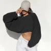 Custom logo Oversized Drop Shoulder Hoodie for Women Custom Crop Tops Solid Color Casual Tshirt  Style