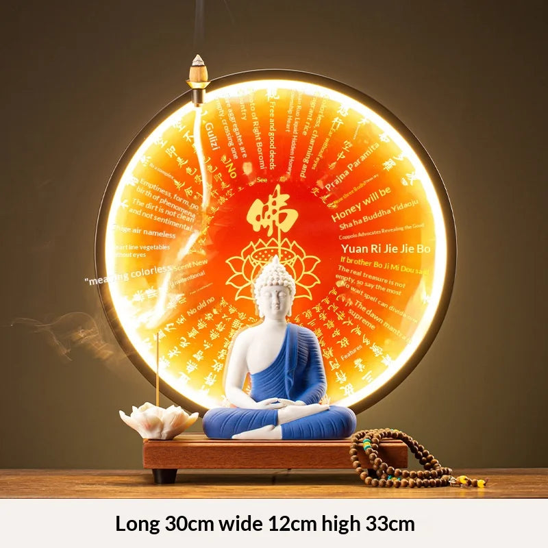 Light-emitting Diode Lamp Buddha Meditation Ceramic Guanyin Bodhisattva Shape Backflow Incense Burner Aromatic Sandalwood