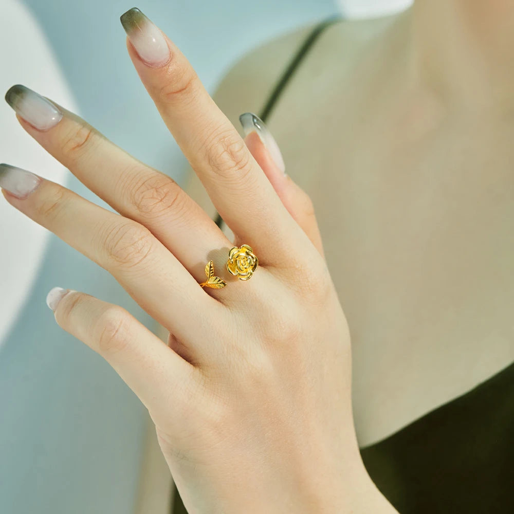 Dylam Trendy Rotating Spinning Anxiety Women Ring Jewelry 18K Gold Plated Custom Sun Flower S925 Sterling Silver Spinner Rings
