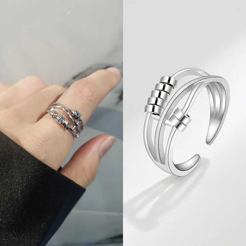 Energinox Dropshipping Adjustable Anxiety Jewelry Fidget Spinning Sterling Silver Ring