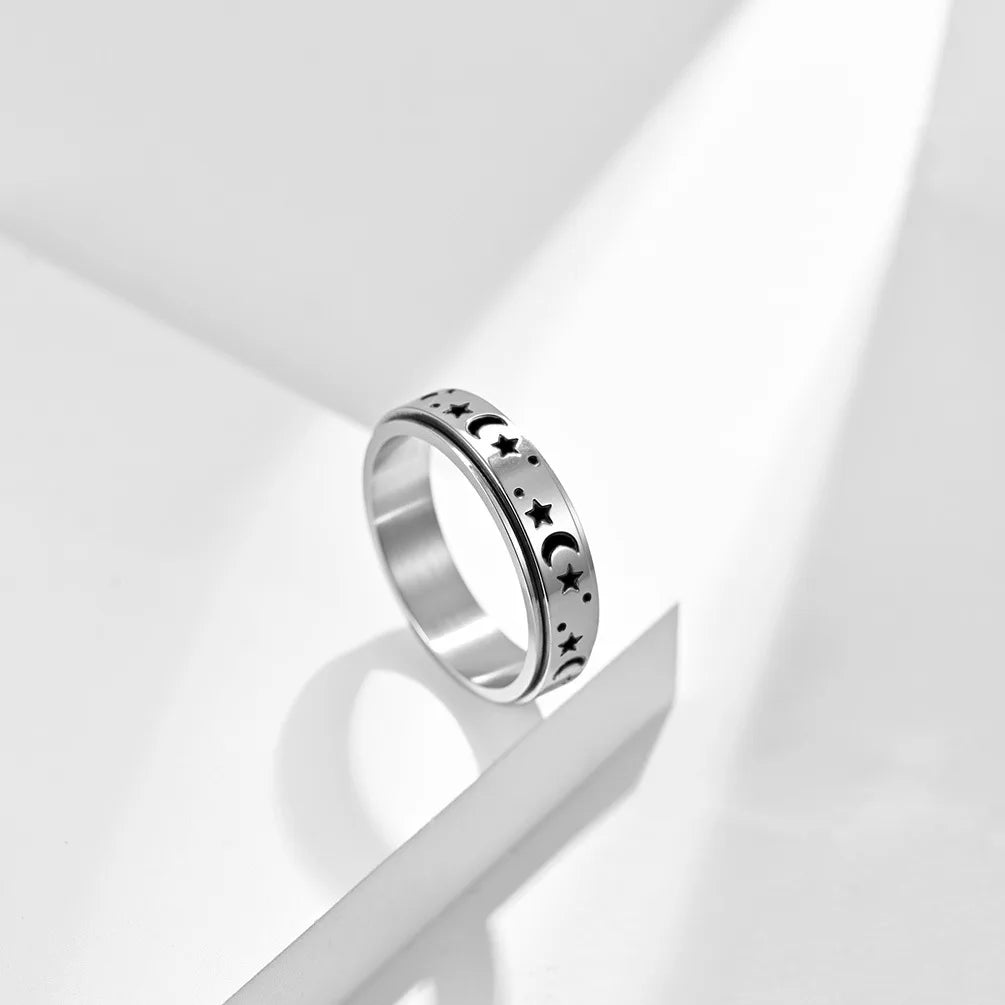 316L Titanium Steel Fidget Anxiety Ring Fashion Luminous Moon Star Design High Polished Rotatable Stacking Stainless Steel