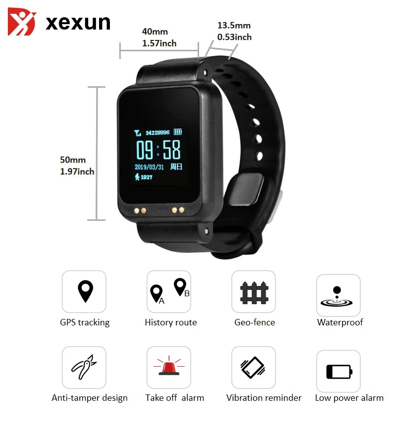 Xexun Wearable Hidden Bracelet Watch Band Gp for Autism for Seniors Fake House Arrest Bracelet Gps Tracker