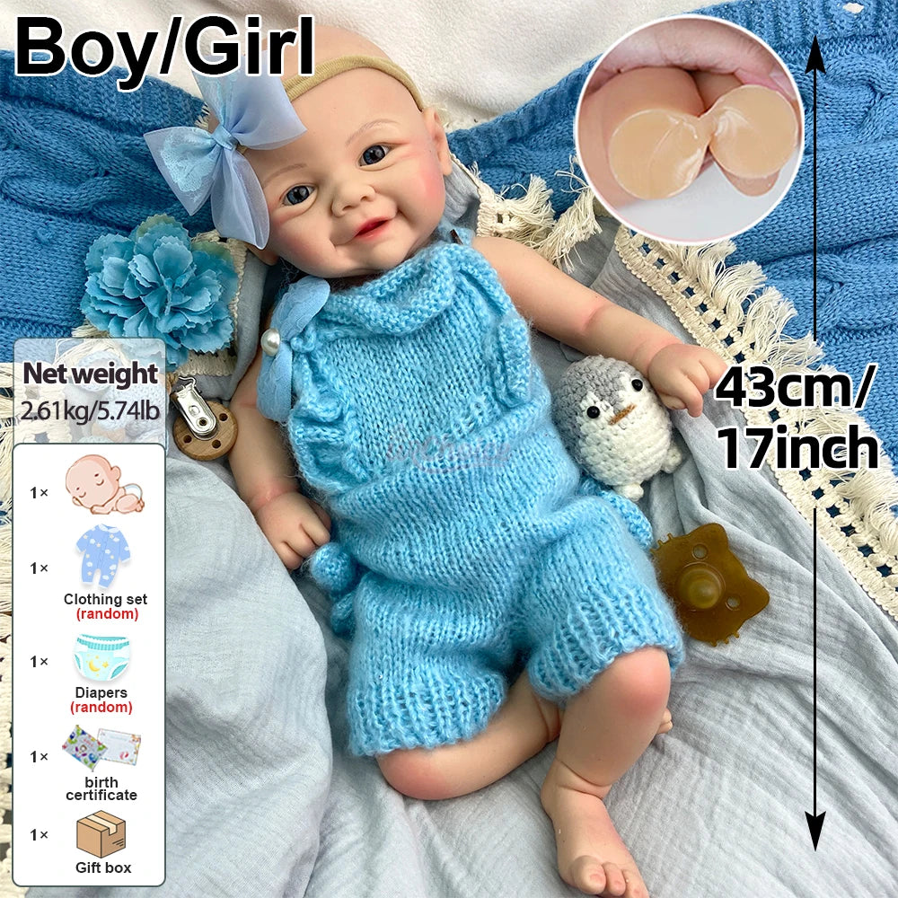 17Inch Adorable Cherubic Cheeks Reborn Doll Soft Washable Realistic Open Eyes  Skin Weighted Companion Baby Gifts