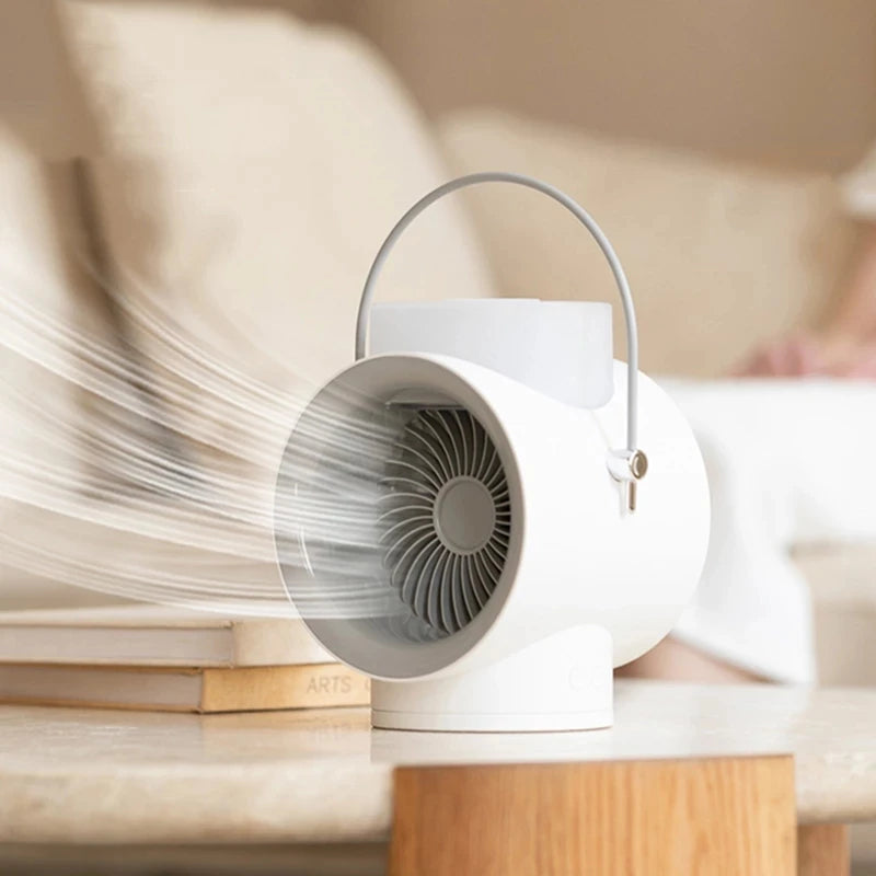 New Auto Rotation Desktop Air Condition Fan 4000mAh Rechargeable Battery 3-Speed Water Mist Fan Warm Night Light Aromatherapy