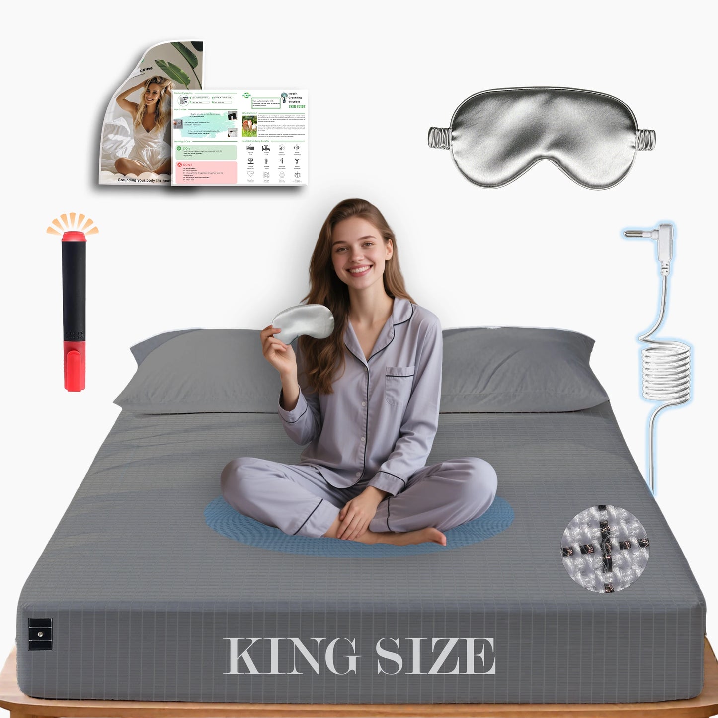 Sleep Therapy Grounding Bed Sheet Earthing 5% Silver 95% Organic Cotton Fitted Sheet for PTSD Anxiety Natural Healing