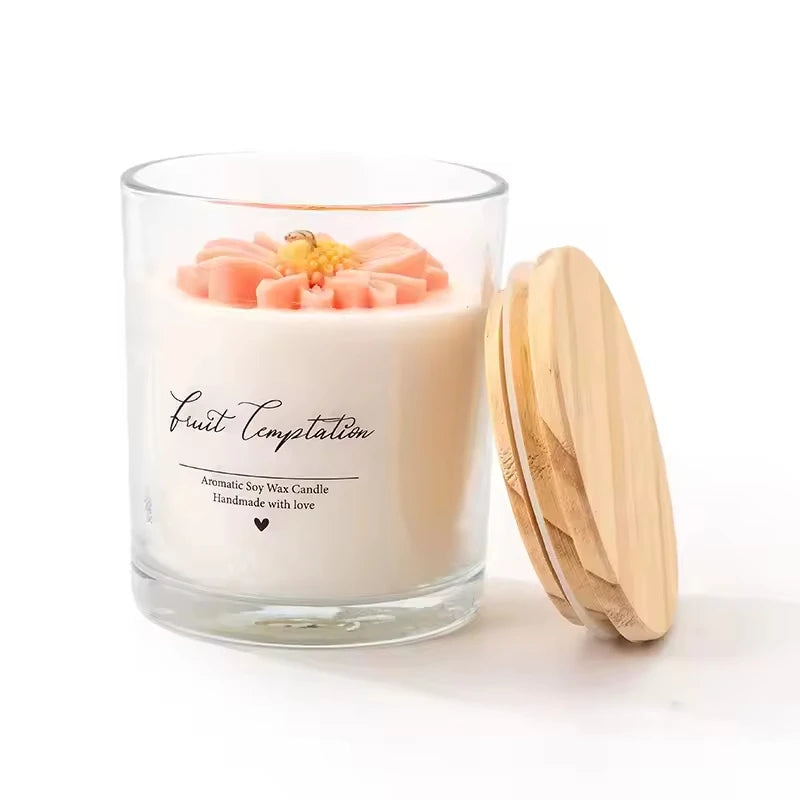 AIKUN Luxury Handmade Peony Flower Scented Candle Soy Wax Glass Jar Aromatherapy Candle for Wedding Gift