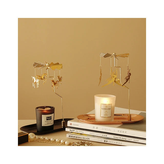 Creative Luxury  Golden Romantic Rotating Aromatherapy  Candlestick Christmas Gift Lantern  With Tray