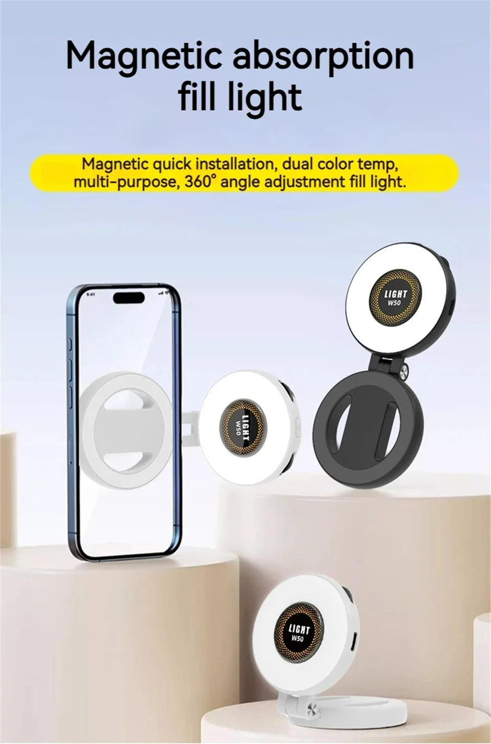 Magnetic Selfie Light LED Fill Light Compatible For Magsafe,ravel, Desktop, Selfies, Video, Makeup/Photography/TikTok/Zoom Calls