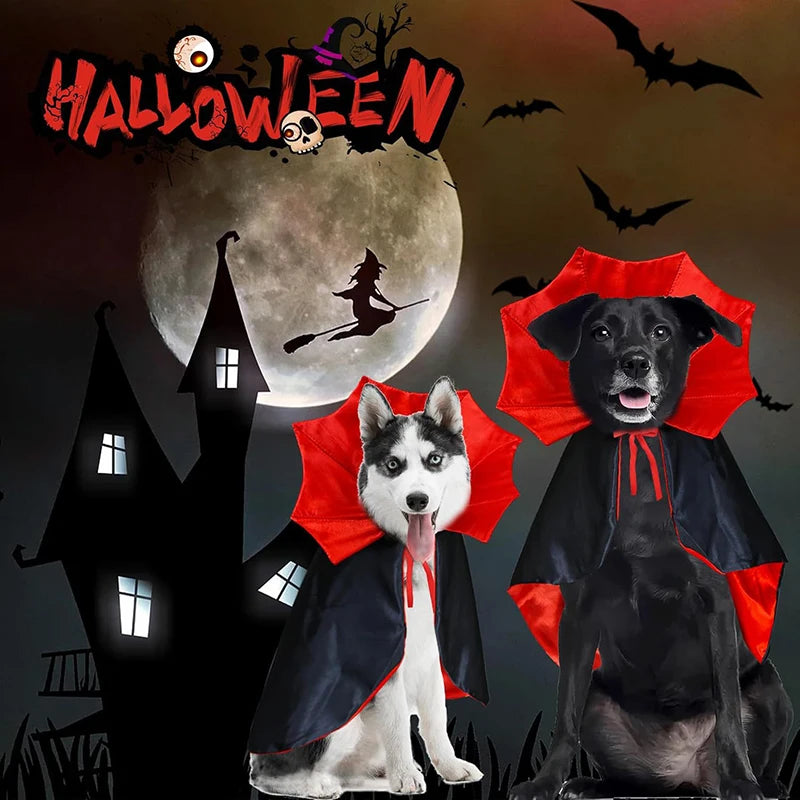 Halloween Pet Cape Costume with Bat Wings Adjustable Vampire Cloak for Puppy Kitten Dog Cat Cosplay Party Holiday Decorations