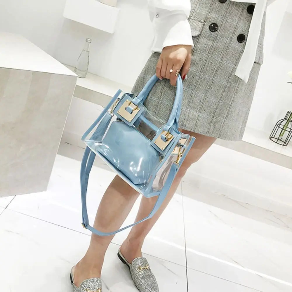 Transparent Jelly Crossbody Bag PVC Designer Square Summer Beach Handbag Large Capacity Adjustable Strap Shoulder Messenger Bag